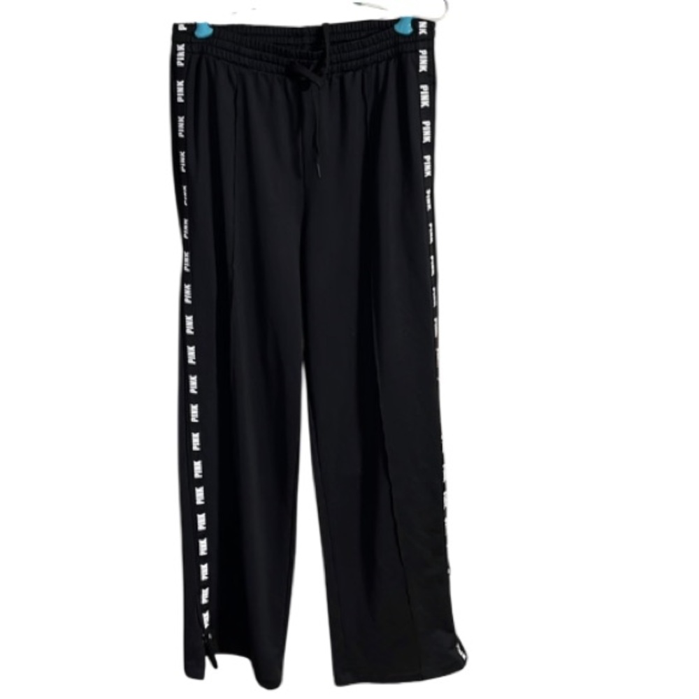 Victoria Secret size large black track pants drawstring waist pockets zip ankle
